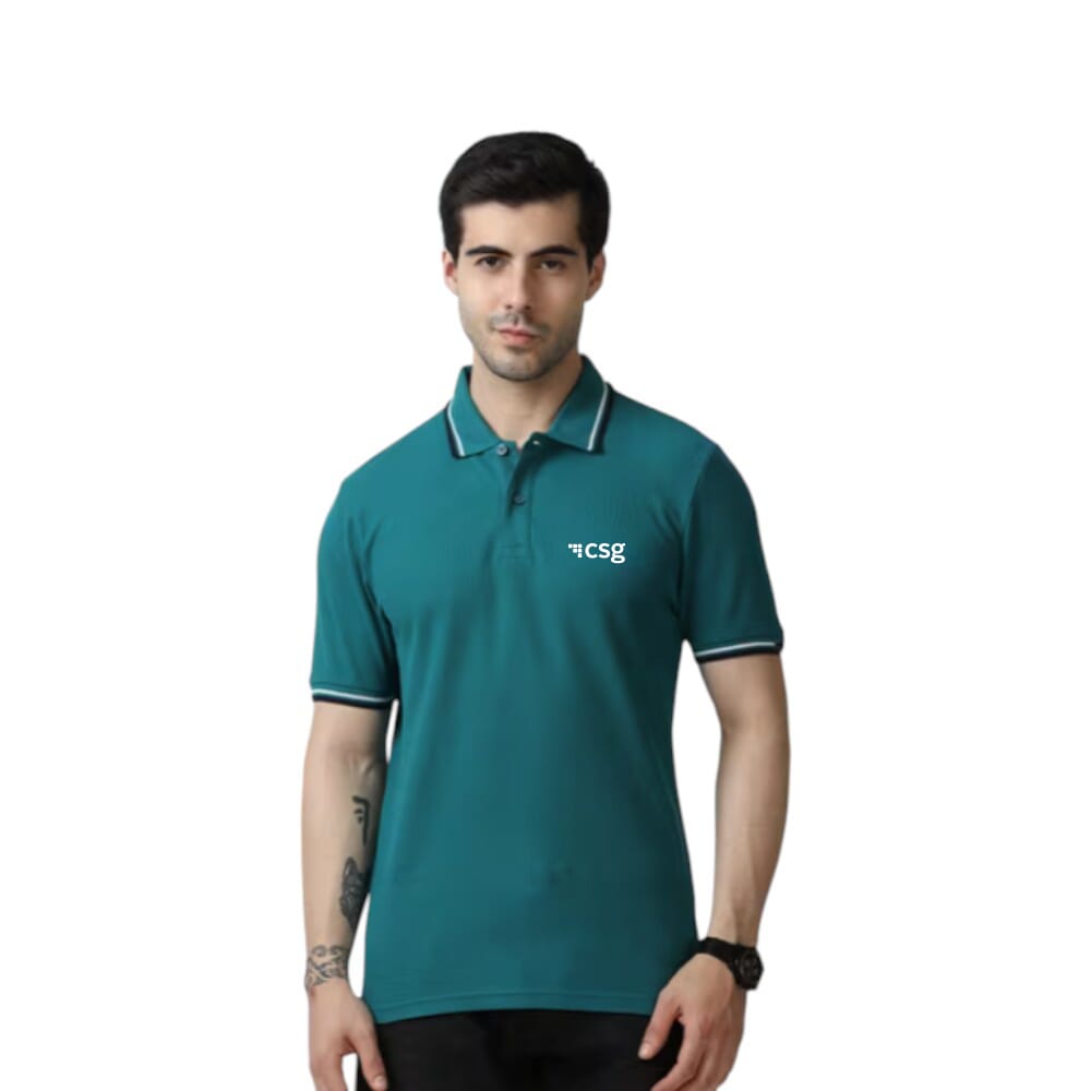 Marks & Spencer Polo T-shirt -Green With Black and White Tipping